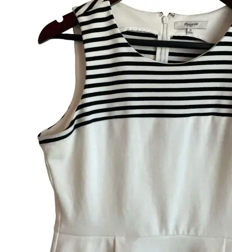 Madewell  Women Mini Dress M Ivory Black Stripes Preppy Coastal Travel Nautical