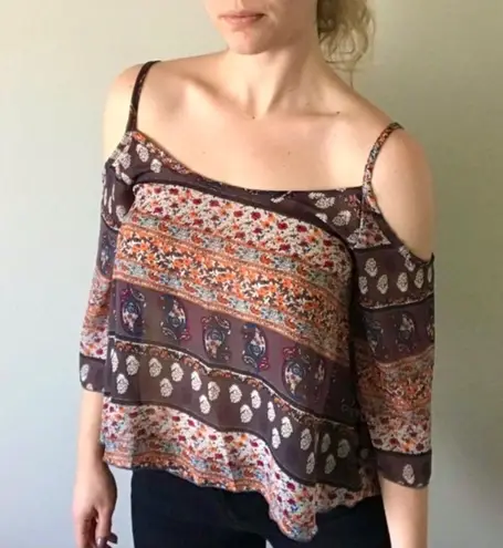 Nabee Cold Shoulder Paisley Print Blouse Chiffon Size Large