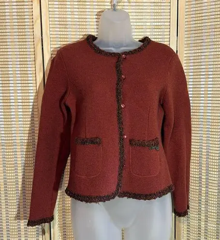 Mat Collection Orange Brown Beaded Cropped Pure Wool Jacket Blazer Small