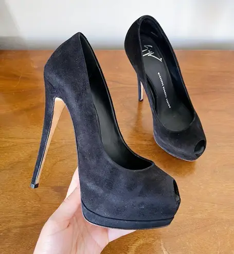 Giuseppe Zanotti • Sharon 130 platform heels pumps black suede stiletto peeptoe