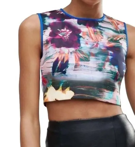 Clover Canyon Floral Neoprene Sleeveless Crop Top - blue Multi Size L
