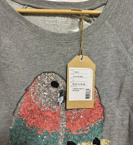 French Connection  Women's Crewneck Sweatshirt Lovebird Sequin Gray Size L NWT