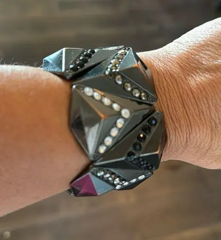 NO BRAND Black Mettalic with Rhinestones One Size Retro Y2K Punk Whimsigoth Fun