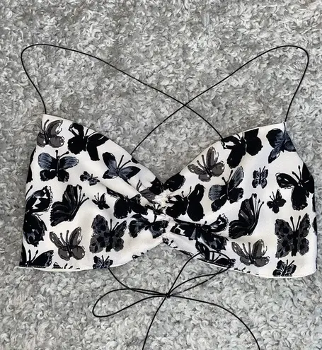 The Vintage Shop Black And Gray Vintage Butterfly Lace Up Crop 🦋 
