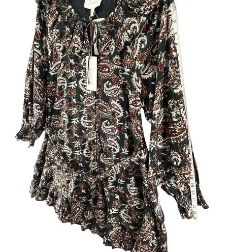 Cleobella  Carolyn Mini Dress Womens S Black Brown Paisley Ruffle Boho Organic