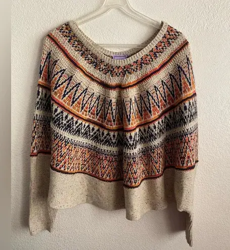 Michelle Nicole Nordic Wool Blend Tribal Sweater Poncho Boho Southwest M Orange Size M
