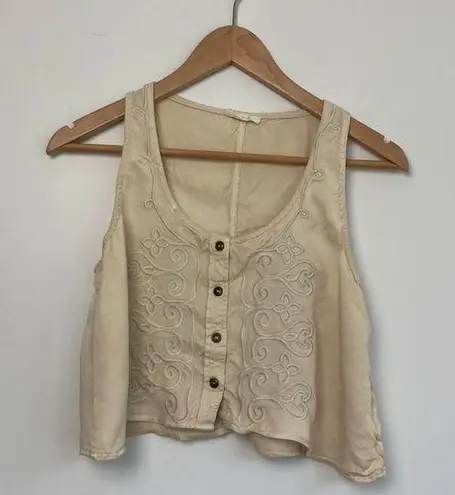 Free to Fly| Cream Colored Cropped Embroidered Tank Top Tan Size undefined