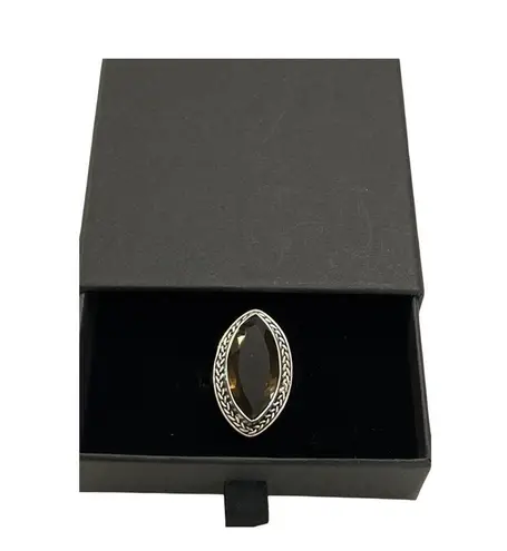 Marquis Smoky Quarts 925 Sterling Silver Ring Size 9 Black
