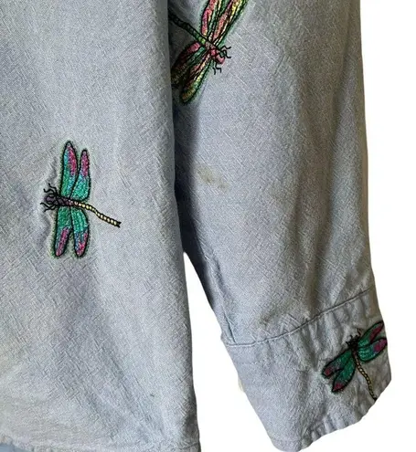 Coleman Vintage 90s Casey  embroidered dragonfly denim chambray button down shirt