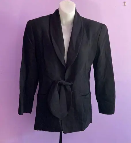 Bebe 𝅺 Black Front Tie 100% Wool Coat Size 4