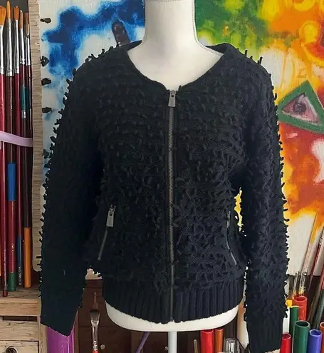 ANINE BING Black Knit Pulled Bomber Style Jacket Coat Size XS
