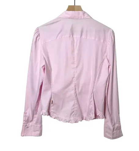 vintage y2k pink office work fitted ruched hook eye long sleeve shirt blouse top Size L