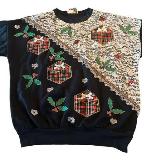 Vintage 90s Christmas Ugly Sweatshirt Puffy Paint Green Size M