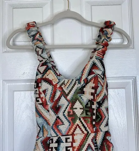 AUTUMN ADEIGBO Keava Sleeveless Tribal Jaquard Criss Cross Back Mini Dress 0 Brown