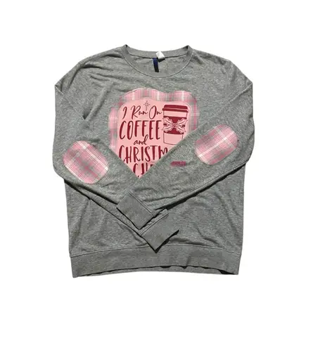 Handmade Unique Holiday Christmas Gray Sweatshirt I Run on Coffee and Christmas Cheer M L