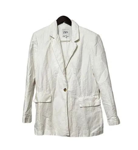 ZARA  White Linen Blazer Jacket Coat