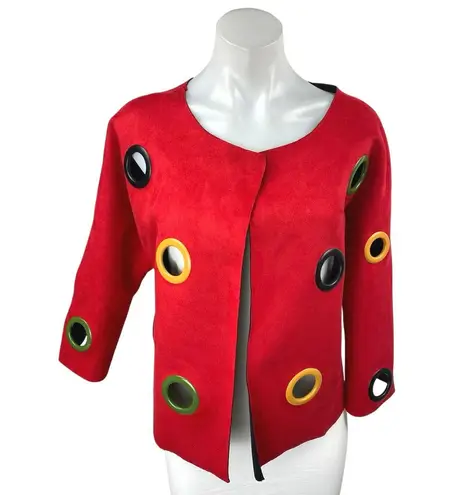 NEW $140 Adore Red Faux Vegan Suede Grommet Open Front Long Sleeve Coat Jacket M Size M