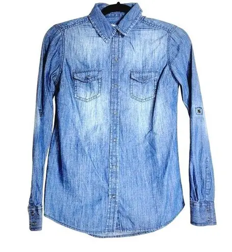 Arizona Jeans Arizona Jean Womens 100% Cotton Chambray Denim Long Sleeve Button Down Size XS