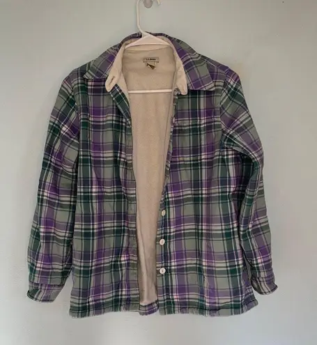 Women’s Petite L.L Bean purple and green fleece lined flannel jacket