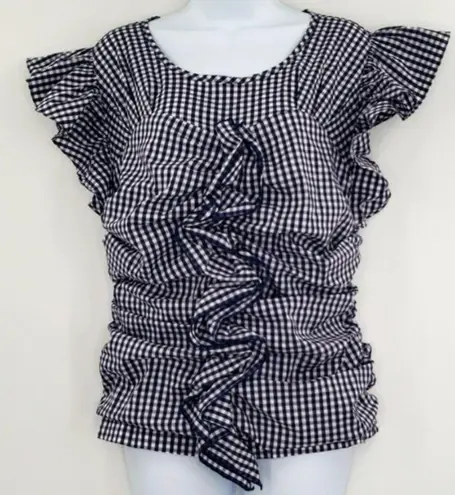 Chelsea28 🔵 SALE 3/$25 CHELSEA 28 GINGHAM RUCHED BLUE WHITE TOP XS
