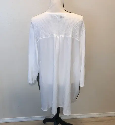 cj banks Women's 3X White and Green Striped Shirt Long Sleeve Knit