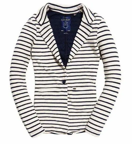 Superdry striped nautical ecru navy jersey blazer size Small