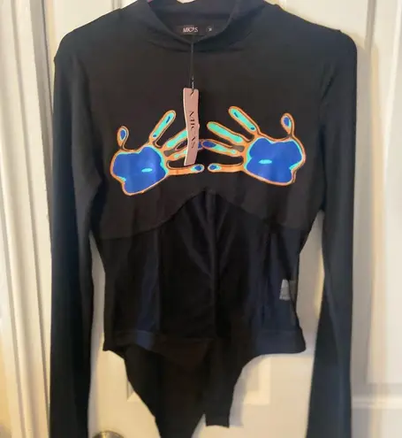 Bold Black and Blue Turtleneck Sweater with Vibrant Design Size 6