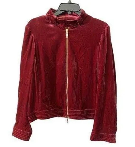 Worth New York Womens Size Small Red Zip Up Moto Jacket Faux Velvet Long Sleeve