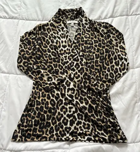 Josephine Chaus Chaus New York Womens Size Small Cheetah Print Wrap Blouse 3/4 Sleeve Vintage