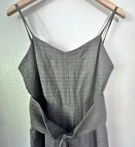 FARROW | Black White Gray Mini Plaid Wide Leg Cropped Jumpsuit Belt | Medium