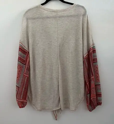 Hummingbird Mixed Media Waffle Knit and Chiffon Top Size Large