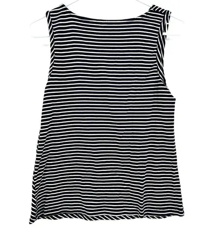 Talbots  Size Medium Petite Tank Black White Striped Pima Cotton Soft Sleeveless