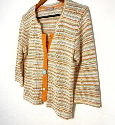 Per Una vintage colorful striped 3/4 sleeves knit cardigan sweater size L Size L