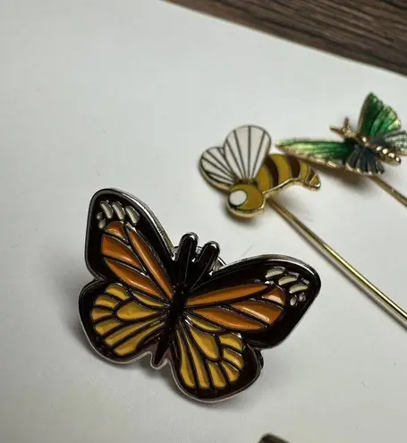 Butterfly, Bee Brooch & Lapel Stick Pin Lot Of 4 Vintage