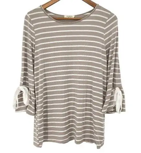 Prómesa PROMESA Striped Bow Tie Bell Sleeve Top Gray White Size Medium