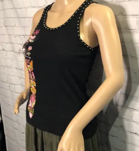 Bejeweled Studded Punk Tank Top Skull Flowers Hearts Flames Eagle XS/S
