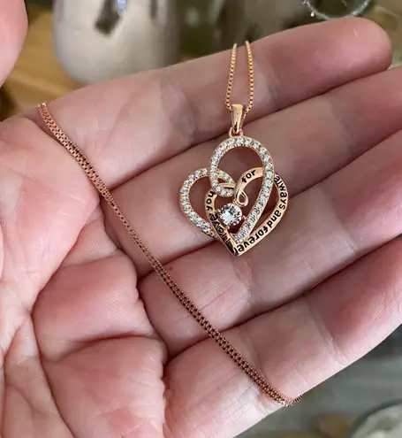 Forever Love Heart CZ Necklace Sterling Silver & Rose Gold