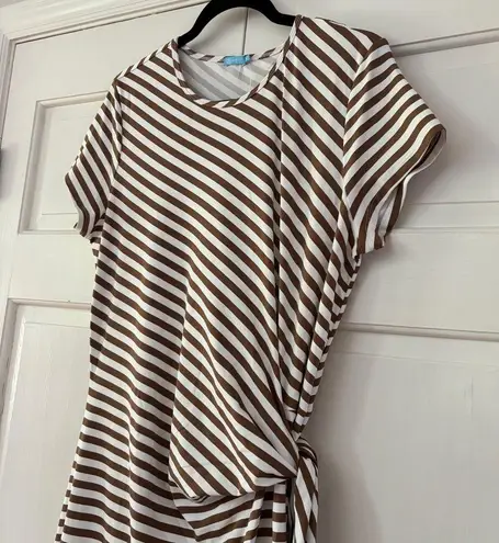 J. McLaughlin Elora Mini Dress Catalina Cloth Stripe Side Tie Brown White Size XL