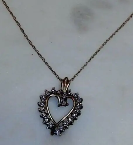 10K Solid Yellow Gold YG Chain JCM Heart Pendant Charm Diamond Necklace