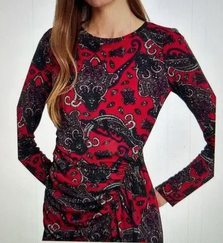 Ralph Lauren Lauren  Paisley Print Jersey Knit Long Sleeve Dress Red Multi Sz 6