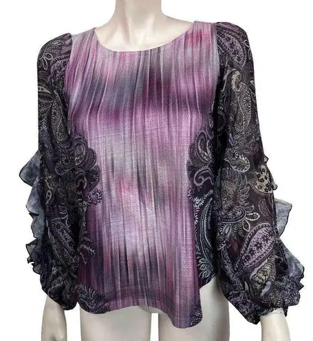 One World Paisley Ruffle Sleeved Knit Top