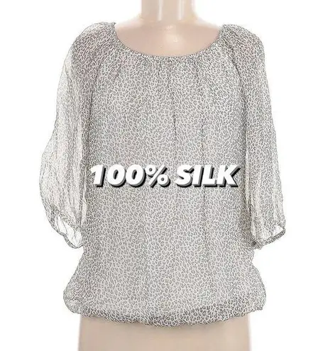 Elena Baldi MADE IN ITALY 100% Silk Elegant Sheer Gray Blouse Leopard print Size L