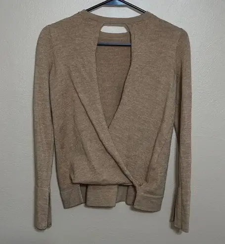 BCBGMAXAZRIA Womens  tan open back 100% merino wool sweater