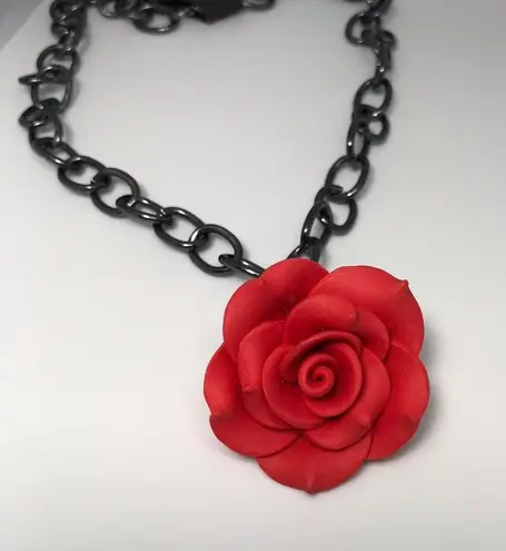 Red Rose Gun Metal Gothic Necklace New