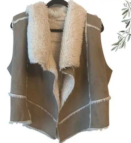 Olive & Oak  Suede and Shearling Tan Drape Front Vest Size Large