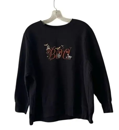 Just My Size Halloween "Boo" Graphic Black Sweatshirt 1X Cotton Blend Casual Fall Fashion