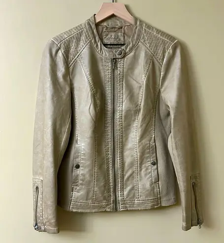 Sebby Vegan Leather Moto Jacket Tan Zippers NICE