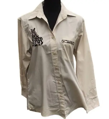 Vintage Long Sleeve Oversized Black Cat Shirt Size XS Tan