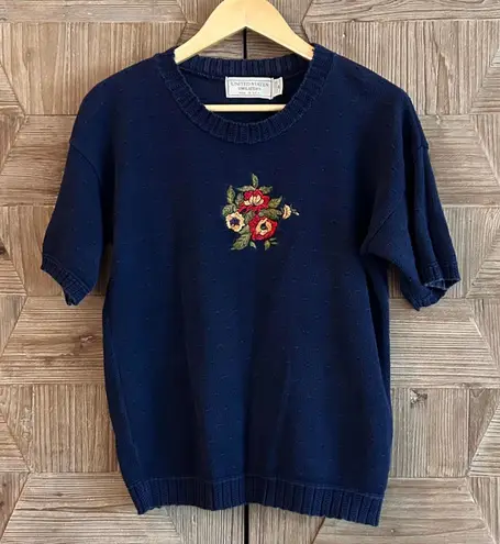 United States Sweaters Womens Navy Blue Sweater Floral Embroidery Size M Size M