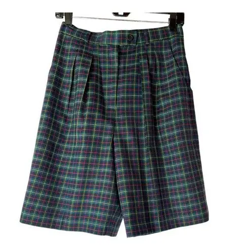 NWT Classic Preppy Tartan Plaid Pleated Wool High Rise Shorts Womens Sz 10 Blue